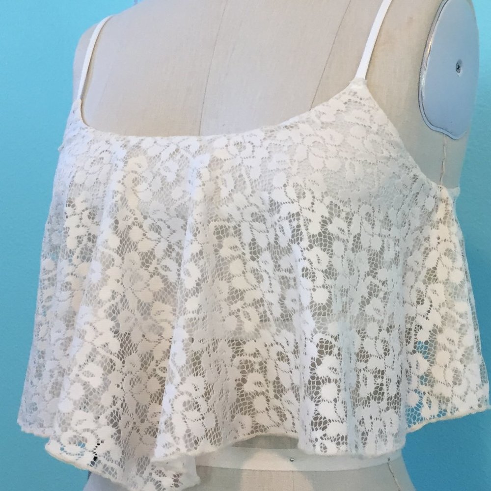 PacSun Cream Lace Flounce Crop Top (NEW) - Picture 8 of 8